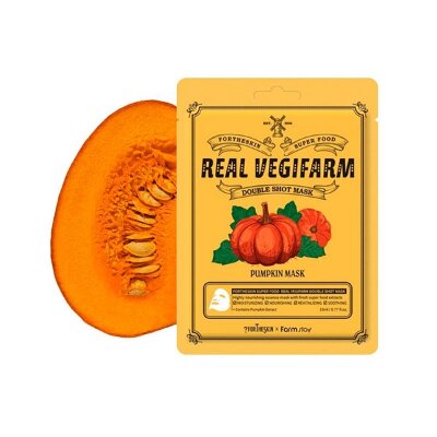 Ревитализирующая тканевая маска с экстрактом тыквы Fortheskin Super Food Real Vegifarm Double Shot Mask Pumpkin